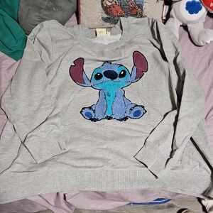 Disney Gray Crewneck Sweater with Blue & Purple Stitch Graphic